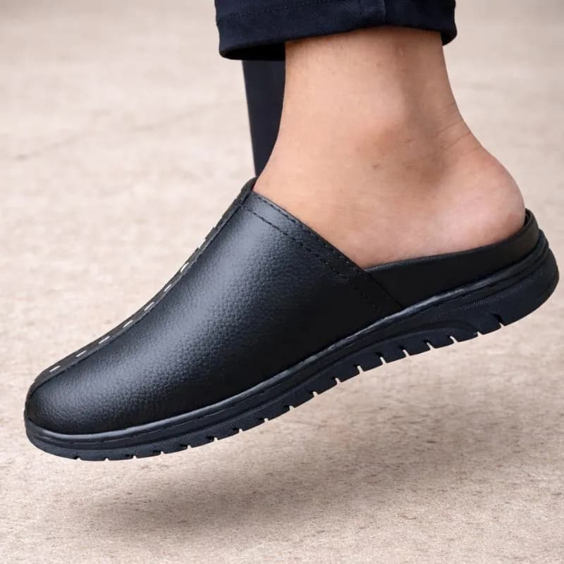 Genuine Cow Leather Half Sandal Shoes 102 FULL BLACK