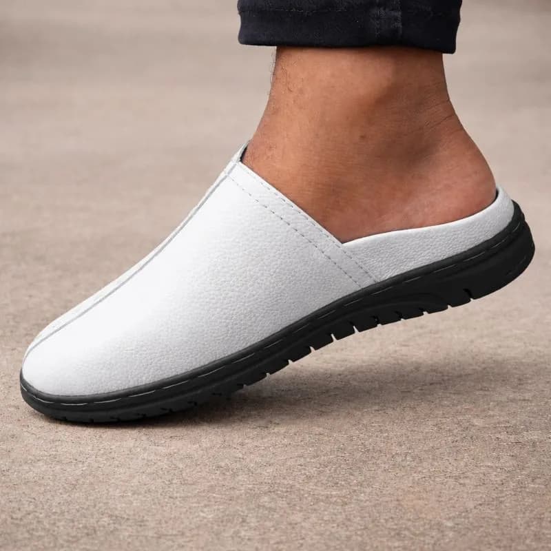 Genuine Cow Leather Half Sandal Shoes 102 WHITE BLACK