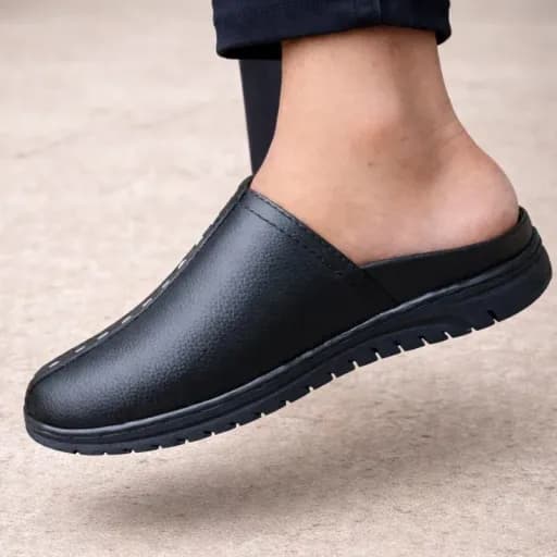 Genuine Cow Leather Half Sandal Shoes 102 FULL BLACK