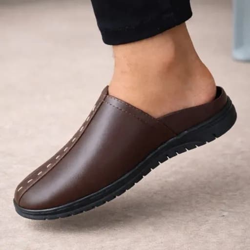 Genuine Cow Leather Half Sandal Shoes 102 CHOCO BLACK