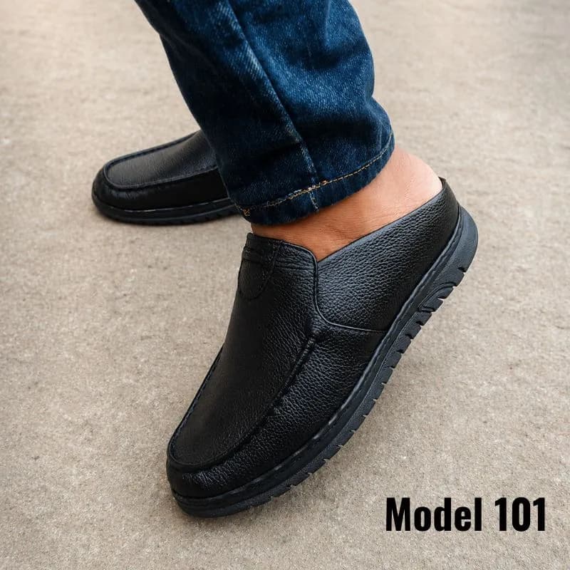 Genuine Cow Leather Half Sandal Shoes 101 FULL BLACK