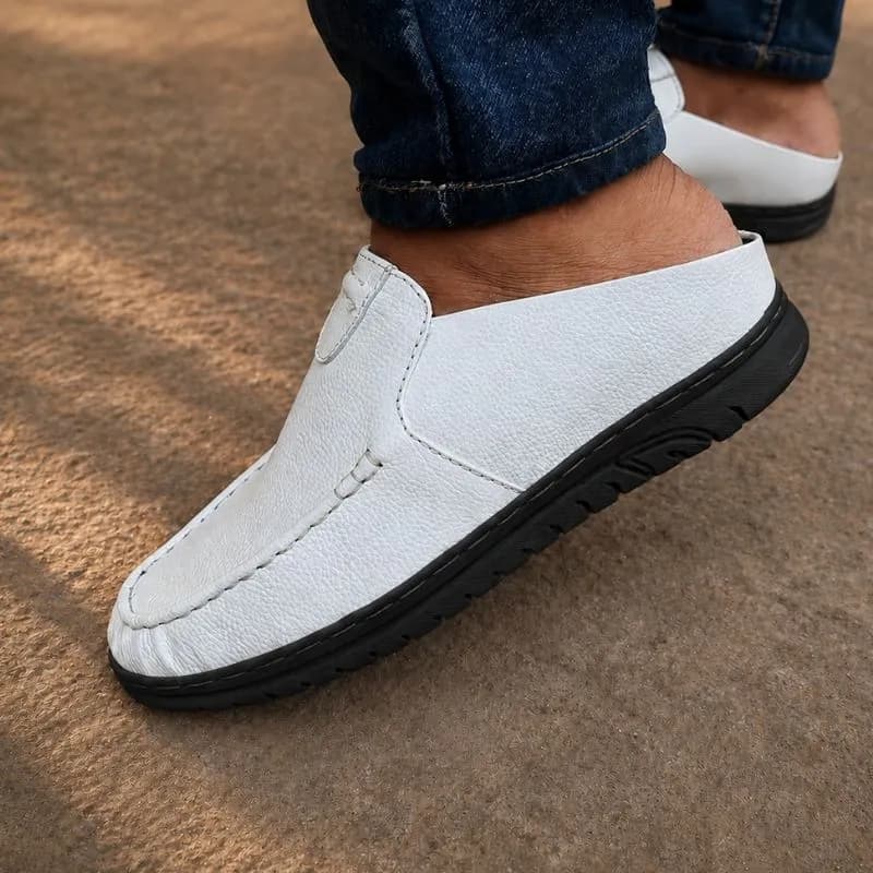 Genuine Cow Leather Half Sandal Shoes 101 WHITE BLACK